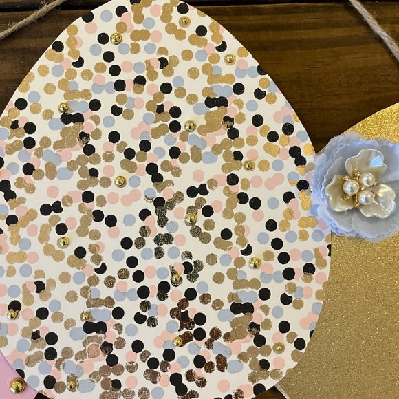 Large Wood Easter Eggs Sign Easter Decoration Spring Home GOLD PINKS BLUES Decor - Picture 11 of 15